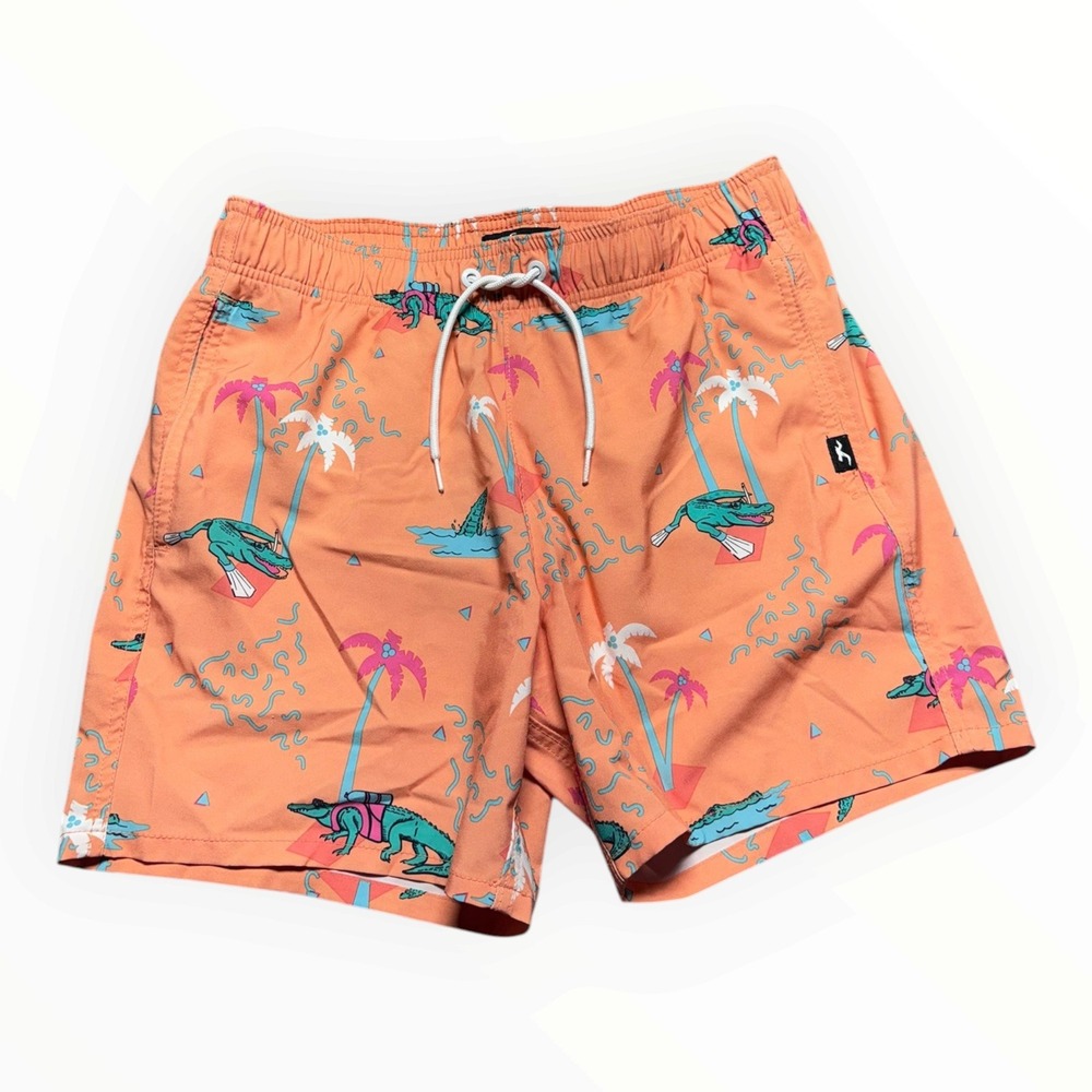 Hollister Mens Swim Trunks Small Orange Alligator Palm Tree Retro 80s Beach